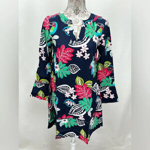 🛍️ CROWN AND IVY Navy, pink & green tropical print dress size‎ XS.